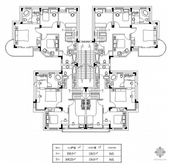 两层双拼别墅设计资料下载-二层双拼别墅户型图(150/160)