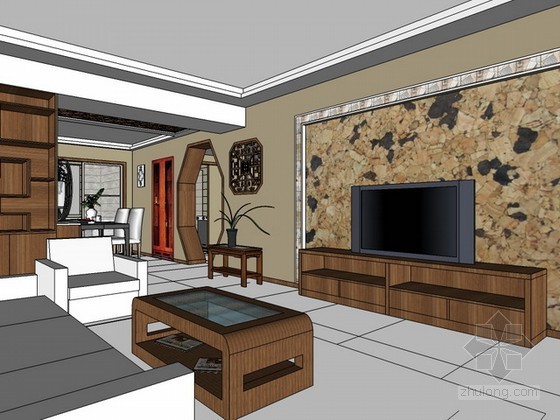 别墅室内中式风格资料下载-中式风格室内场景sketchup模型下载