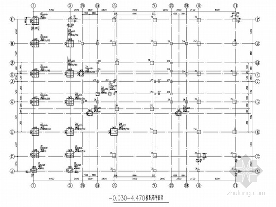 [广西]七层砖混结构商住楼结构施工图（带屋顶水池）--0.030-4.470柱配筋平面图 