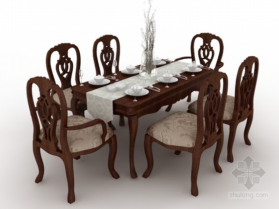 连体餐桌椅cad图块资料下载-欧式餐桌椅组合3d模型