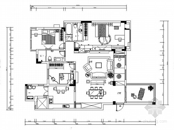 欧式住宅装修图纸资料下载-[江西]欧式住宅三居室样板房装修CAD施工图（含效果）