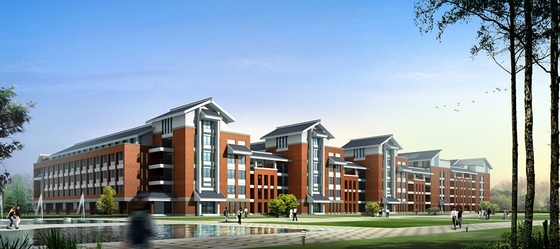 新中式风格中学校园规划设计方案效果图