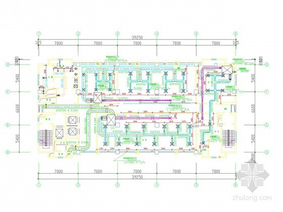 [北京]多层酒店综合楼空调通风系统设计施工图（机房设计）-二层空调风系统平面图 