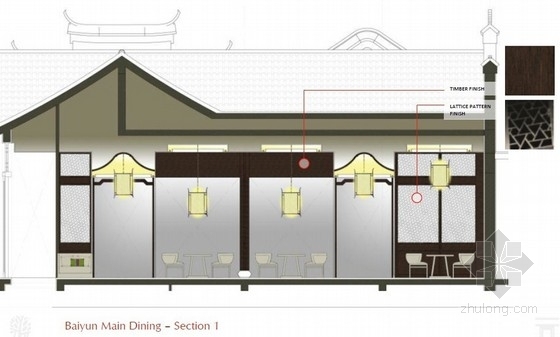 [广西]豪华五星级文化特色别墅式酒店室内设计方案餐厅立面图 