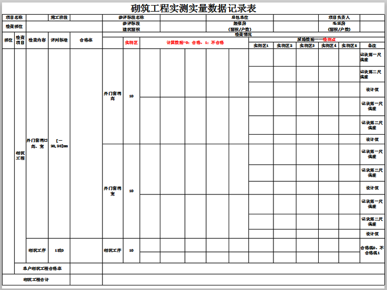 工程部实测实量专用模板-外墙涂料实测实量数据记录表1