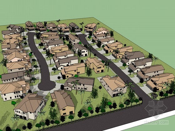 村庄规划产业提升资料下载-村庄住宅规划SketchUp模型下载