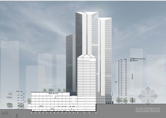 [安徽]现代风格城市综合体规划及单体设计方案文本（国外事务所）-现代风格城市综合体剖面图
