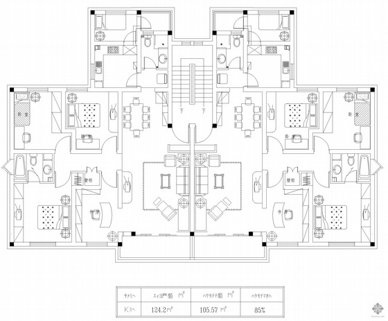 多层大户型建筑方案图资料下载-板式多层一梯两户户型图(124/124)