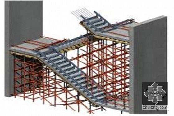  [广东]超高层框筒结构办公塔楼施工组织设计（技术标，530页）-楼梯模板支设示意图