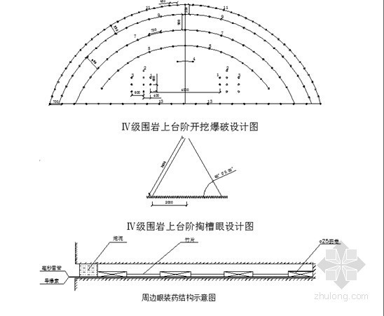 [福建]城市10105米长隧道主体结构工程新奥法施工组织设计115页-Ⅳ级围岩炮眼布置图 