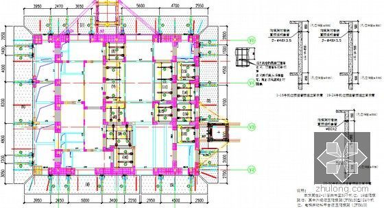 [北京]钢管砼框架核心筒结构超高层液压爬模工程专项施工方案(90页 多图)-爬模架平面布置图（2-17层）