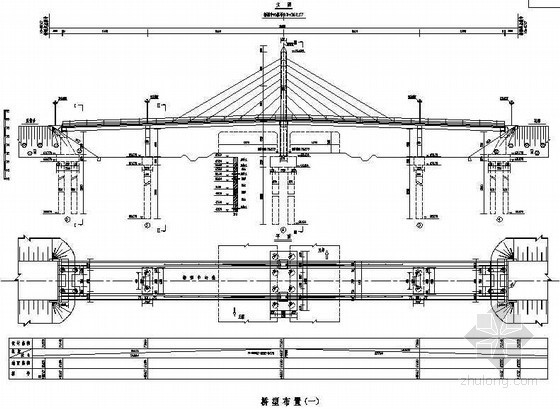8米桥型布置图资料下载-104m预应力钢筋混凝土组合体系斜拉桥桥型布置节点详图设计