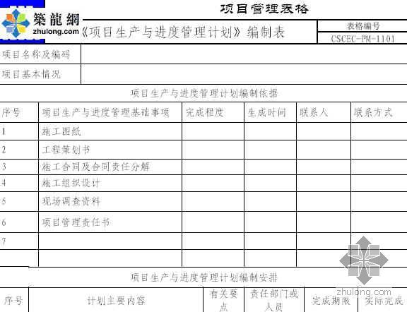 大项目进度计划管理资料下载-项目生产与进度管理计划编制表