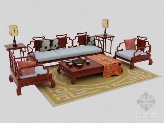 新中式沙发组合资料下载-中式沙发组合3D模型下载