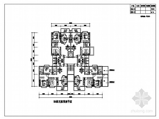 四户塔式资料下载-塔式蝶型拼接四户小高层户型图