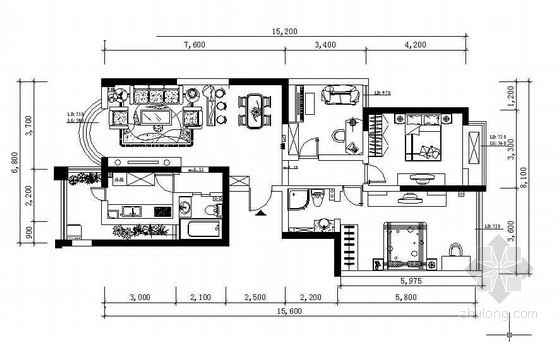 三居室住宅室内设计施工图资料下载-[江苏]现代三居室内设计图（含效果）