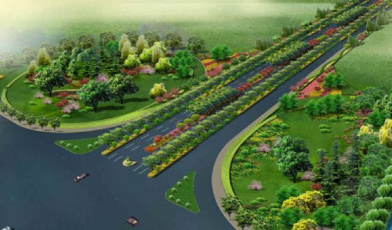 道路绿化景观道路设计文本资料下载-某道路30米绿化带道路设计方案