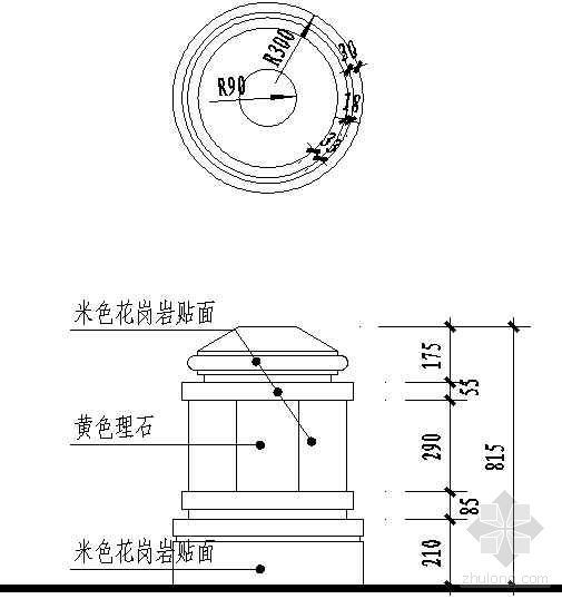 景观园林小品立面图资料下载-车阻柱平立面图