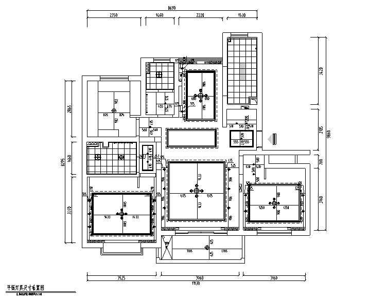 简约清雅现代简约三居室住宅设计施工图（附效果图）-平面灯具尺寸布置图