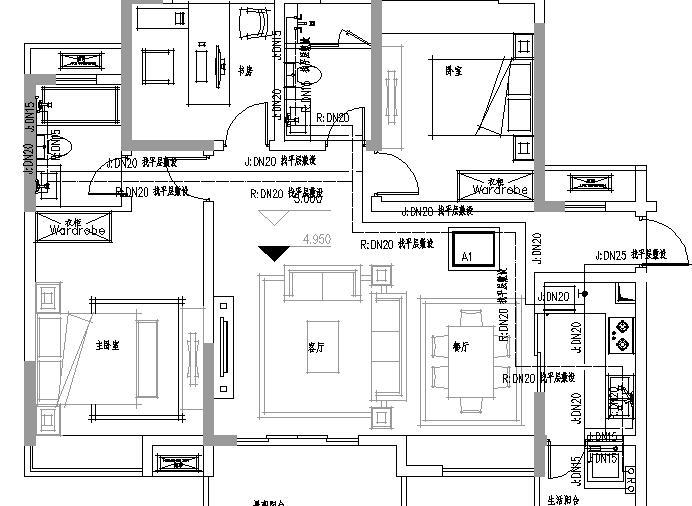 南京某公馆给排水施工图-户型给水平面图