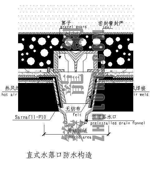 屋顶防水构造论文资料下载-屋顶花园-- 直式水落口防水构造