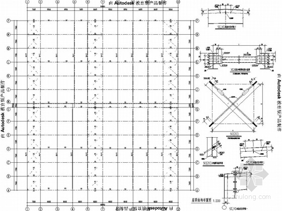 二层轻钢结构食品生产厂房及辅助用房结构图（含建筑图）-屋顶结构布置图 