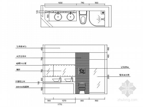[武汉]后现代低调奢华一居室CAD装修施工图（含高清实景图）卫生间立面图