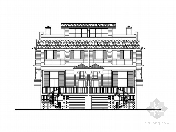 双拼别墅图纸设计图三层资料下载-三层联排别墅建筑方案设计图纸