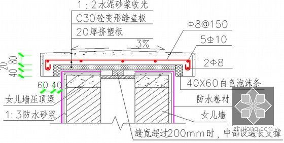 [江苏]住宅工程质量通病控制标准 DGJ32/J16-2014解读讲义（土建 安装 近500页）-采用现浇钢筋混凝土处理屋面变形缝