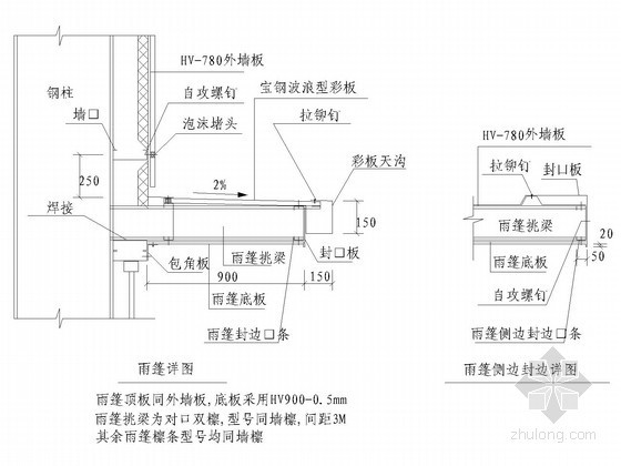 钢结构女儿墙及雨篷节点构造详图- 