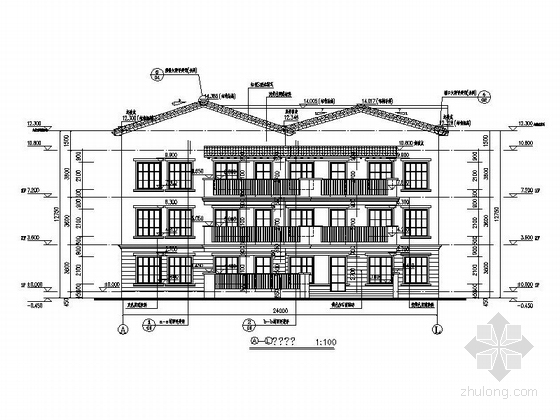 [山东]欧式风格3层幼儿园建筑设计施工图-欧式风格3层幼儿园立面图