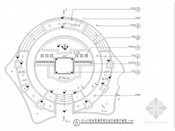 [广州]现代风格居住区绿化施工全套图纸-口流水景墙景观标高平面图