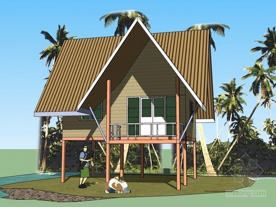 海滩小型度假别墅资料下载-热带度假别墅sketchup模型下载
