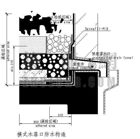 横式水落口节点设计资料下载-屋顶花园--横式水落口防水构造