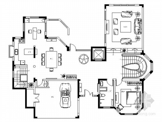 大连室内装修风格资料下载-[大连]欧式古典三层别墅室内装修图