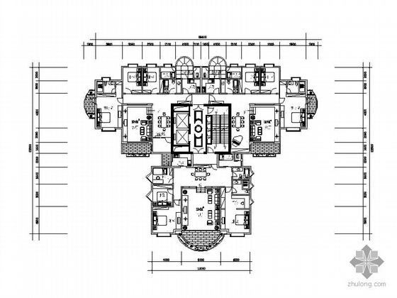 高层复式建筑户型图资料下载-塔式高层一梯三北梯户型图（124/154）