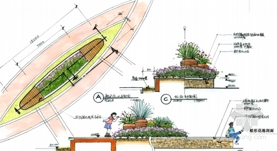 [福州]欧式居住小区景观扩初设计方案-船形花池节点详图
