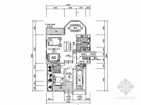 110平方别墅户型图资料下载-某二层独栋别墅户型图（南入口、328平方米）
