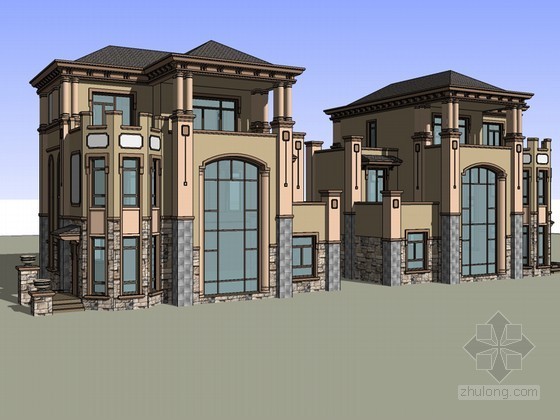 2层双拼别墅CAD资料下载-双拼别墅SketchUp模型下载