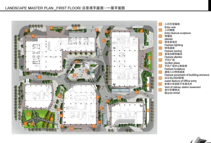 [上海]万科可持续景观商务区规划方案设计-知名地产虹桥商务区景观总平面图
