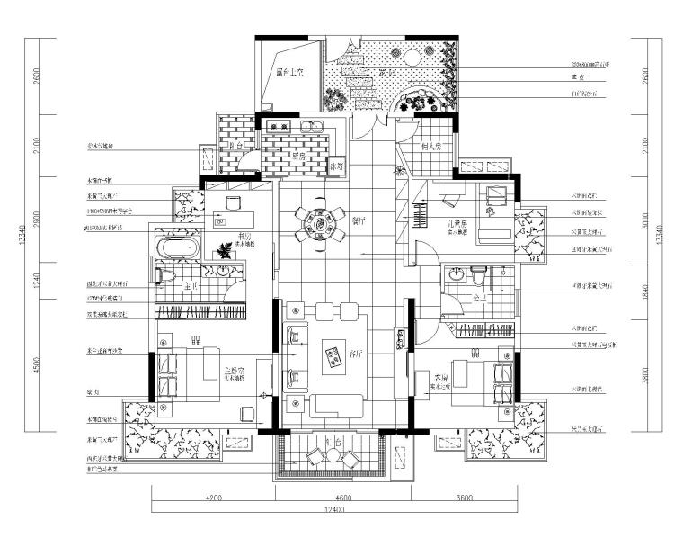 样板房室内空间资料下载-东方御花园-四居室样板房室内装修施工图