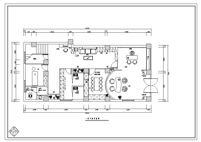 某美容院全套室内装修设计CAD图纸（67张）-一层平面布置图