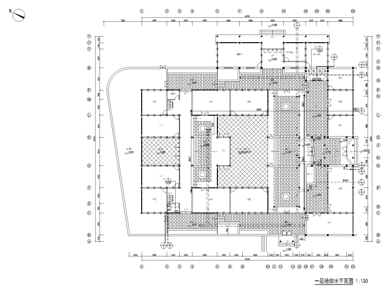 某植物园民俗村规划设计施工图 A-4 一层给排水平面图