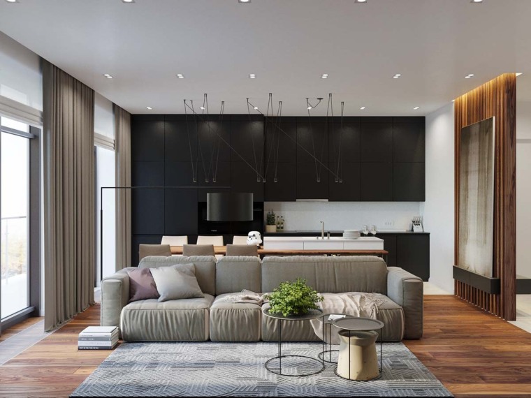 黑色调公寓资料下载-基辅简洁工业风格的单身公寓