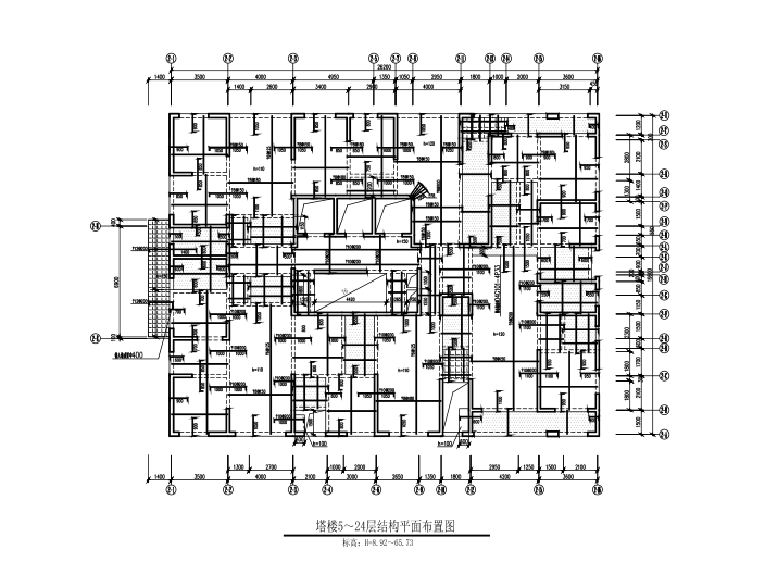 41层纯剪力墙住宅楼结构施工图（CAD、28张）-5-24层结构平面布置图