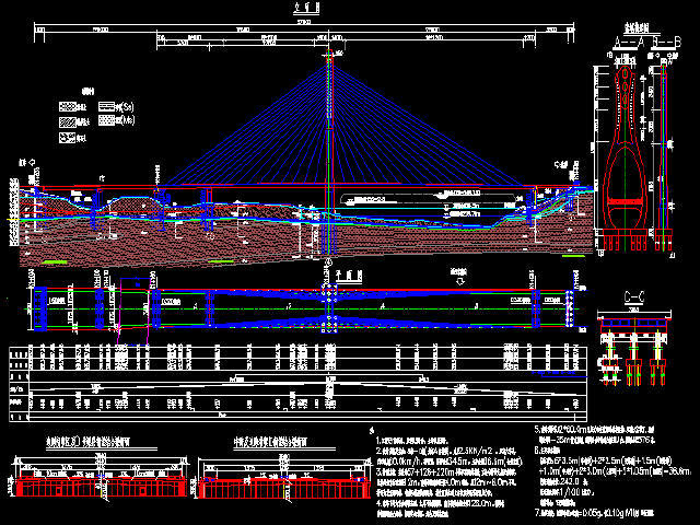 C30毛石混凝土资料下载-花瓶形索塔57+128+220m单塔双索面组合梁斜拉桥主桥及简支梁引桥图纸415张CAD