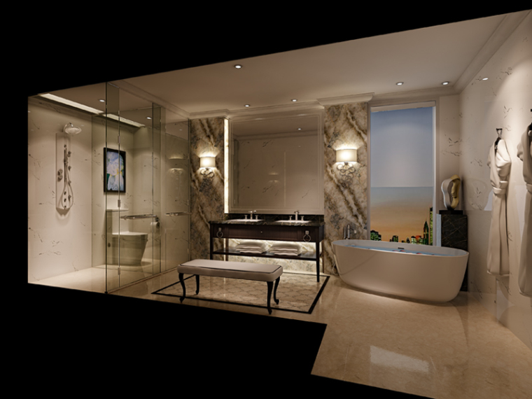舒适浴缸资料下载-舒适洗手间3D模型下载