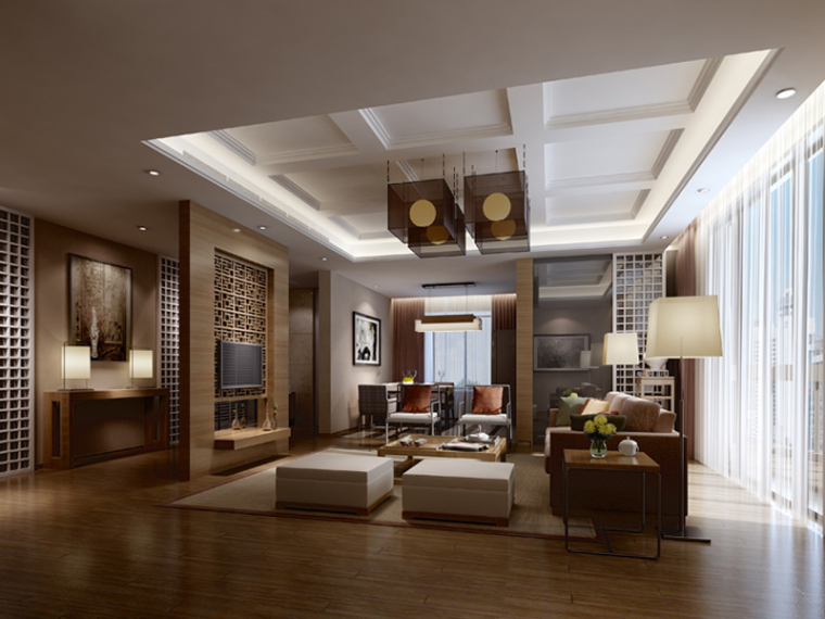 沙发中式客厅资料下载-舒适中式客厅3D模型下载