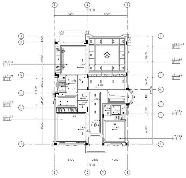美式古典别墅室内施工图设计(附实景照片）-二层顶面布置图