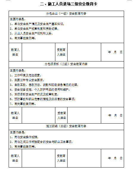 施工人员三级安全教育手册+安全生产知识教育培训考核试卷_3